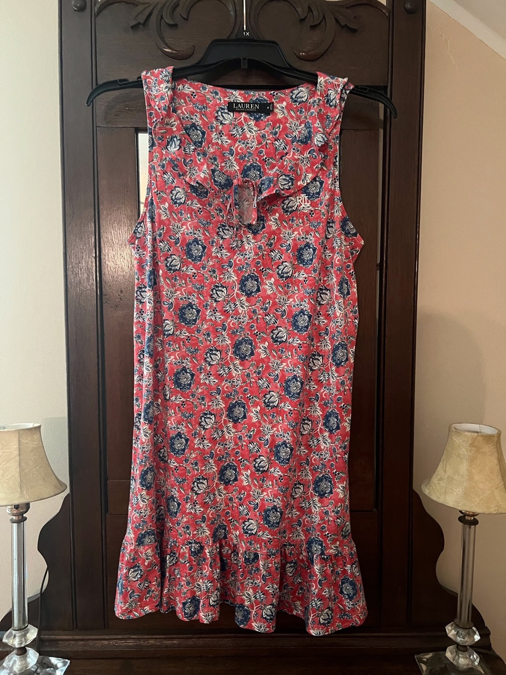 Ralph Lauren Floral Nightgown Red Floral Women’s Large All Cotton EUC